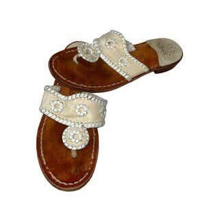 jack rogers classic pink white slides thongs leather sandals 6